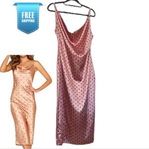 Polkadot Strap adjustable Satin Pink Maxi Dress - Small